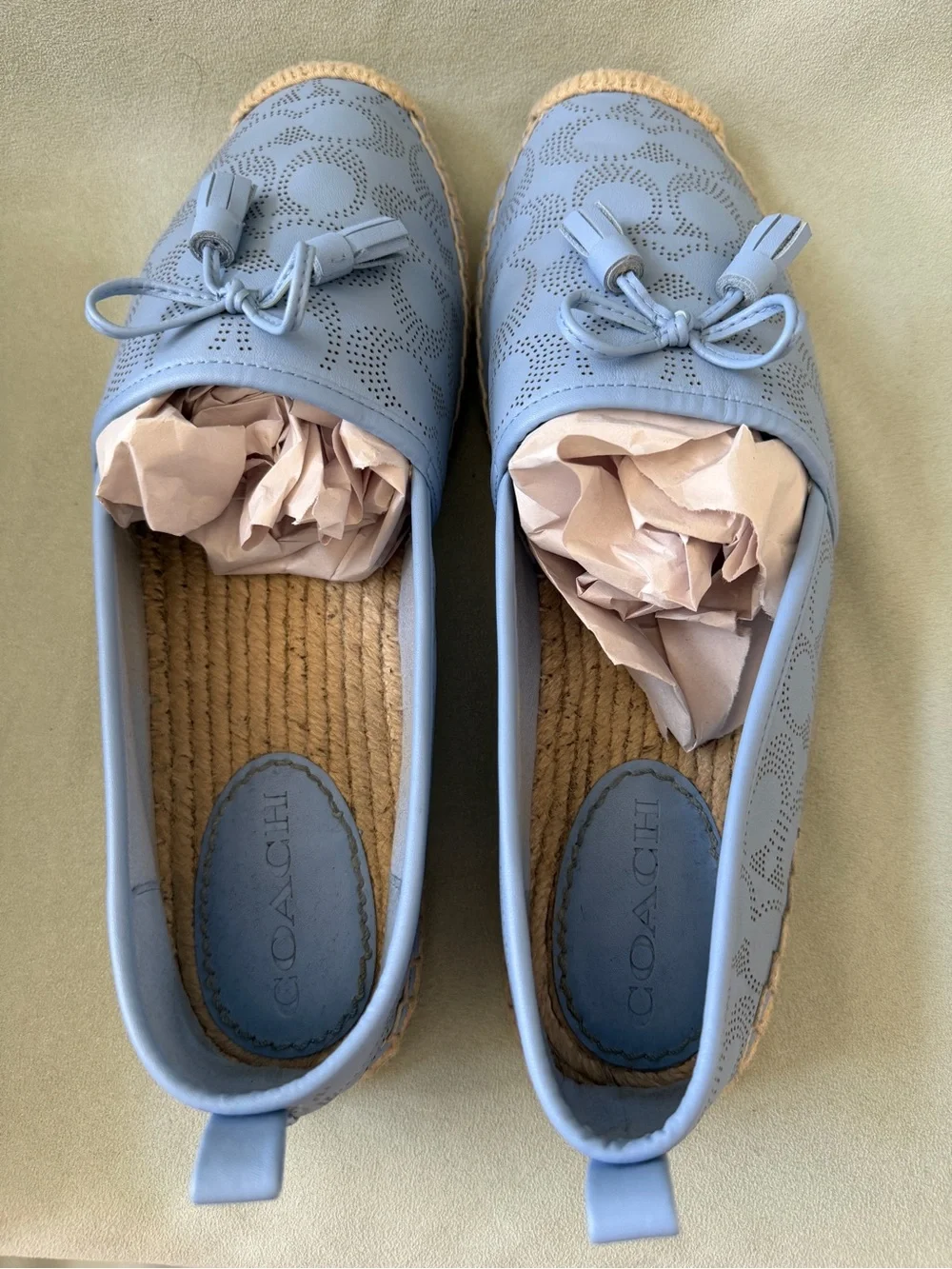 Coach Women's Carson Signature Jacquard Espadrille Loafers Lather Blue Size 11B